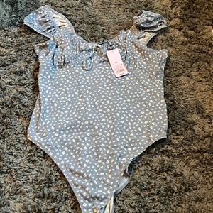 Blue floral print bodysuit